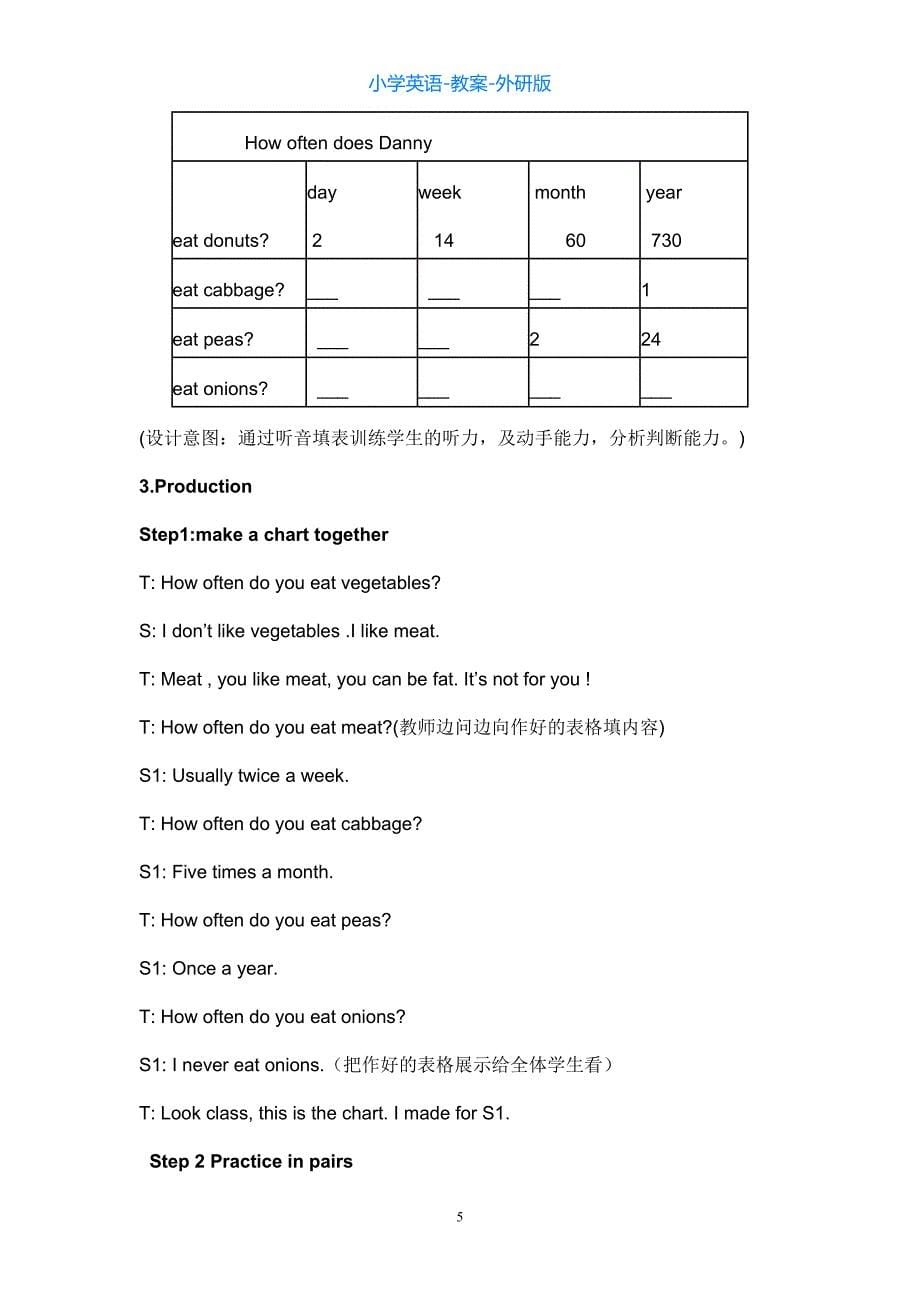 外研版英语四上M10-U2 Eat vegetables every day教案_第5页