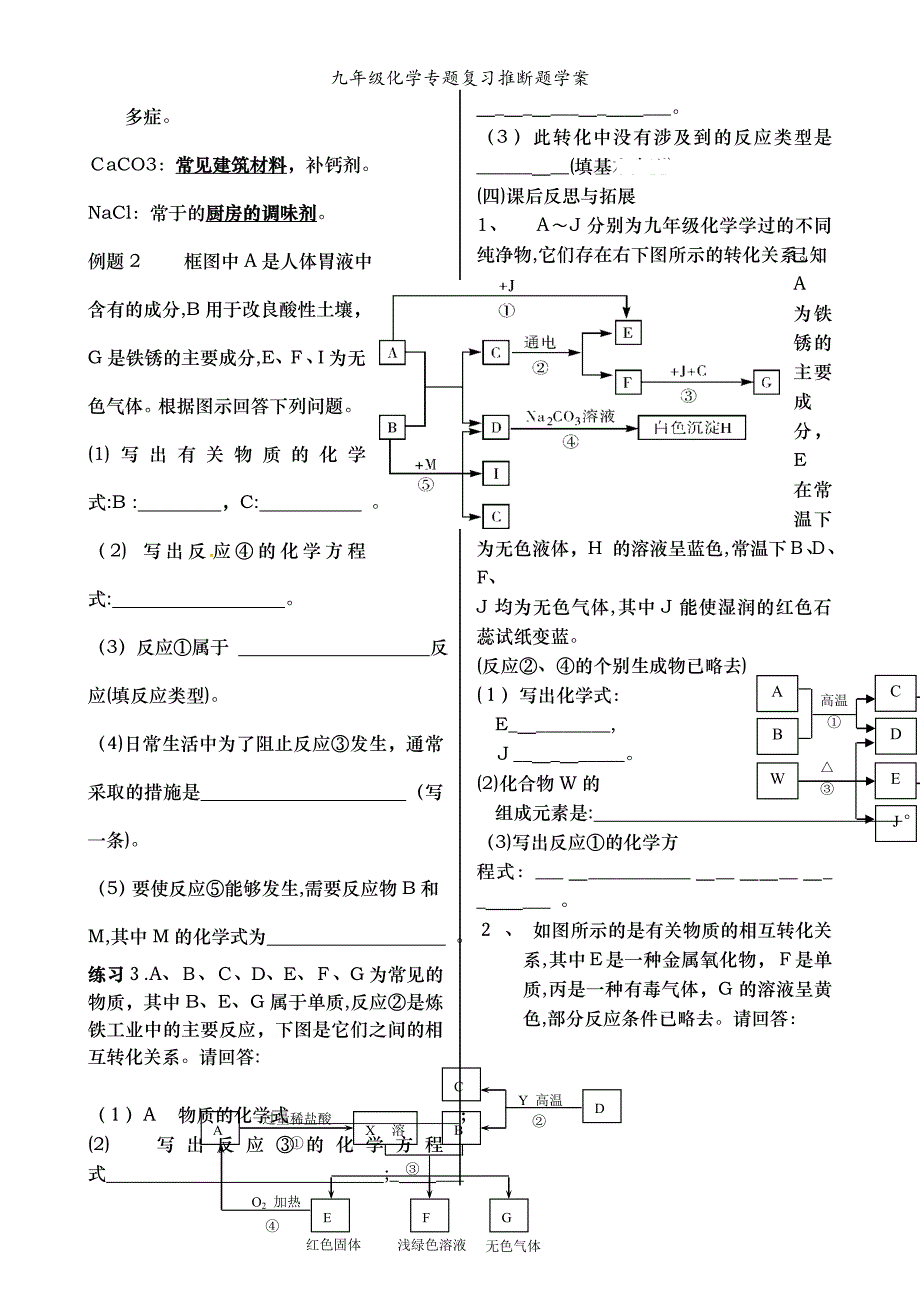 九年级化学专题复习推断题学案_第3页