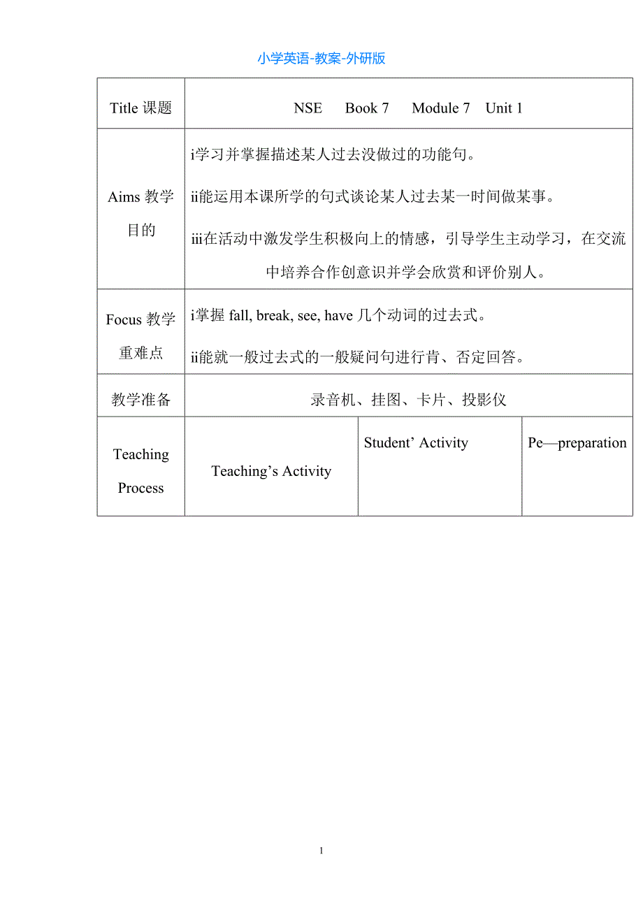 外研版英语四上M9-U2 I bumped my head教案_第1页