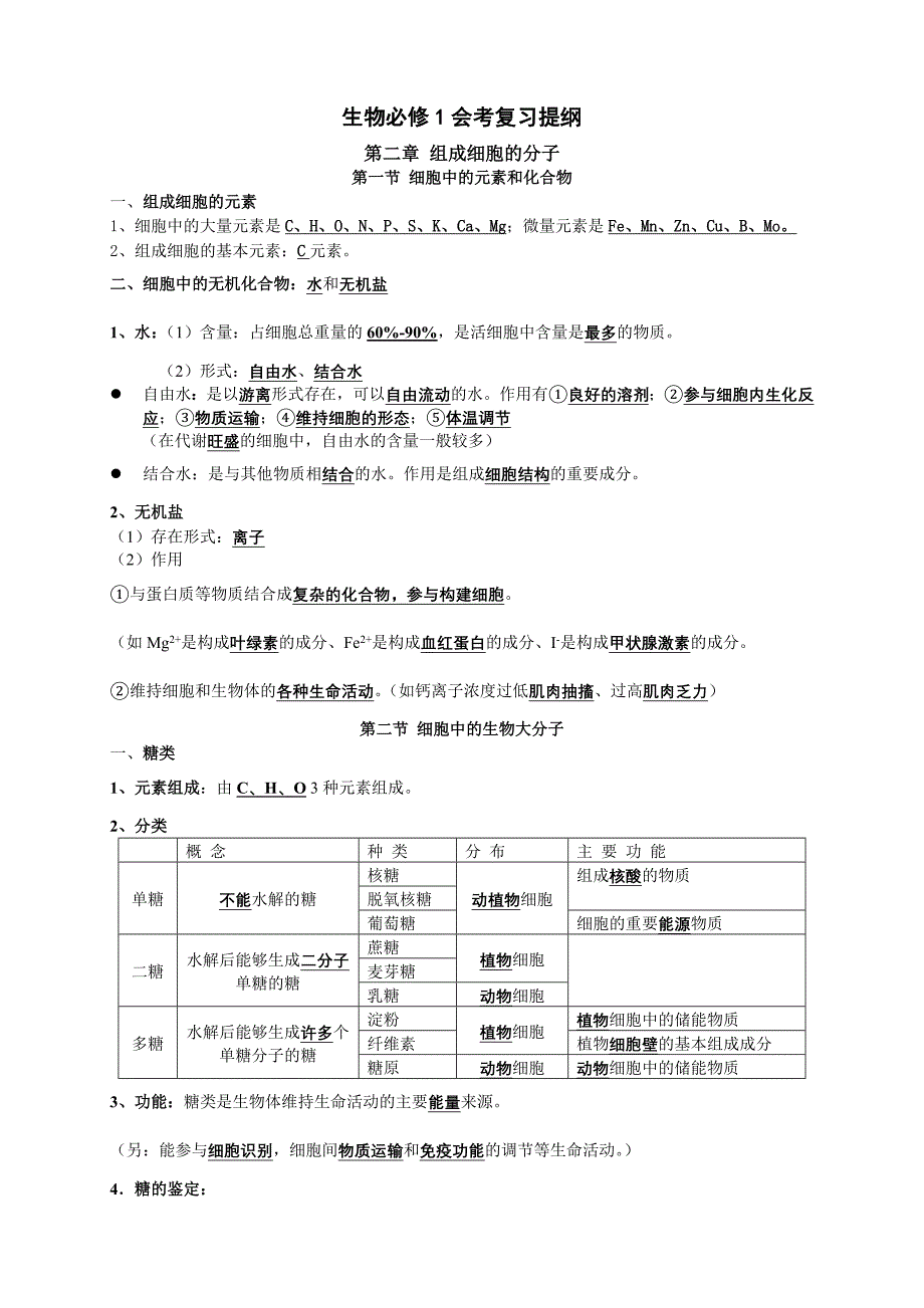 广州高中生物必修1会考复习提纲_第1页