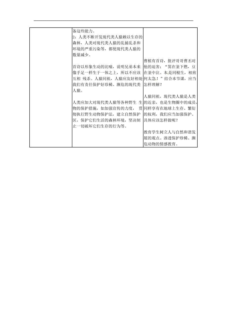 2021年人教版七年级生物下册 第1章第1节 人类的起源和发展 教案_第5页