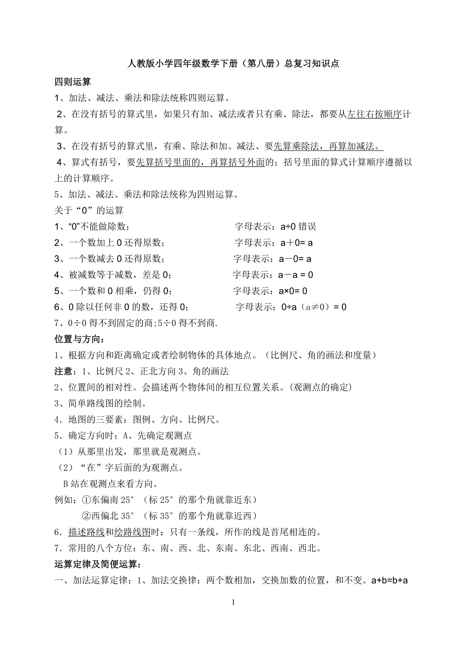 总复习知识点重难点 四年级下学期数学 新编已修订_第1页