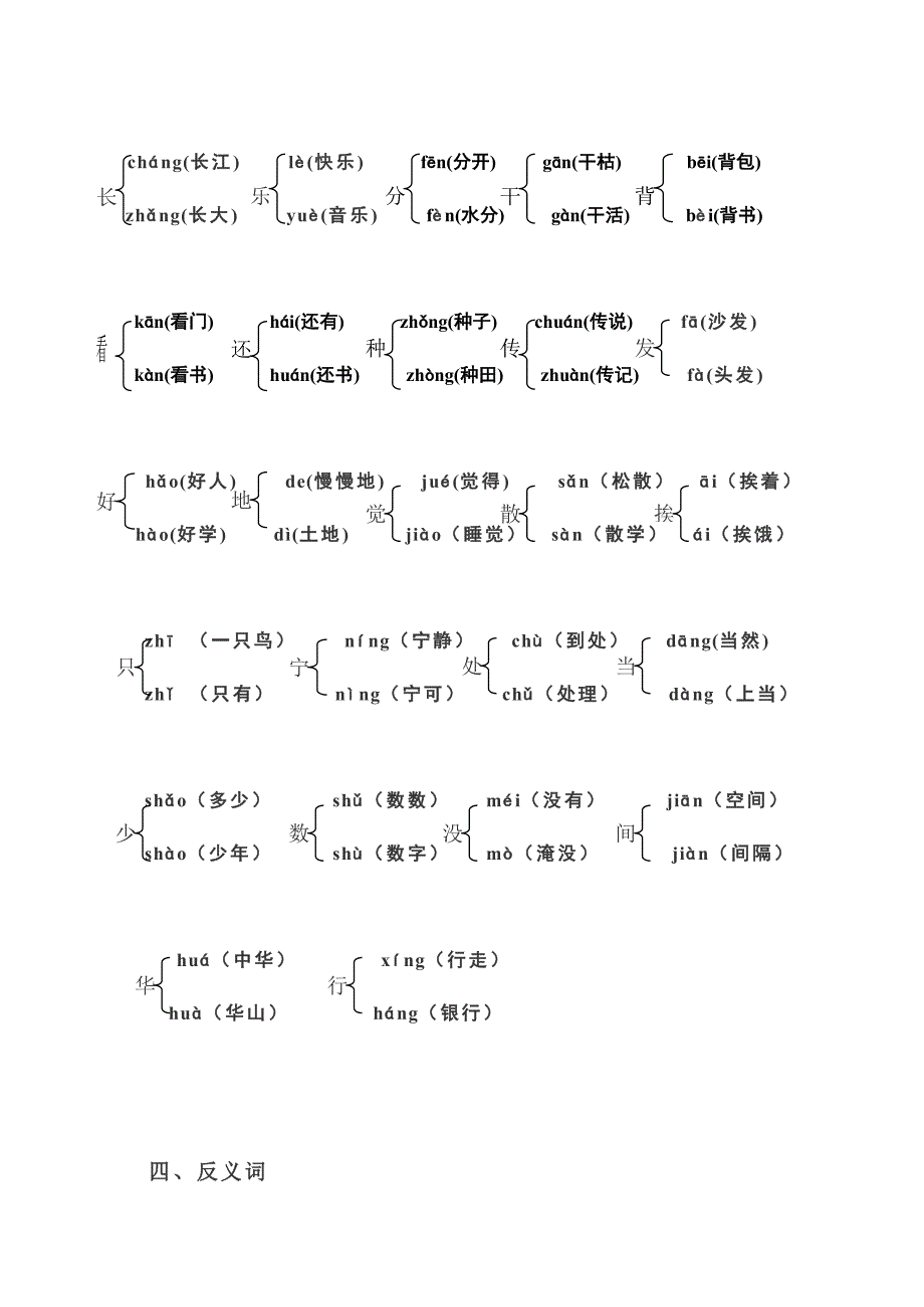 人教版小学一年级语文下册期末总复习【多音字反义词近义词】__第3页