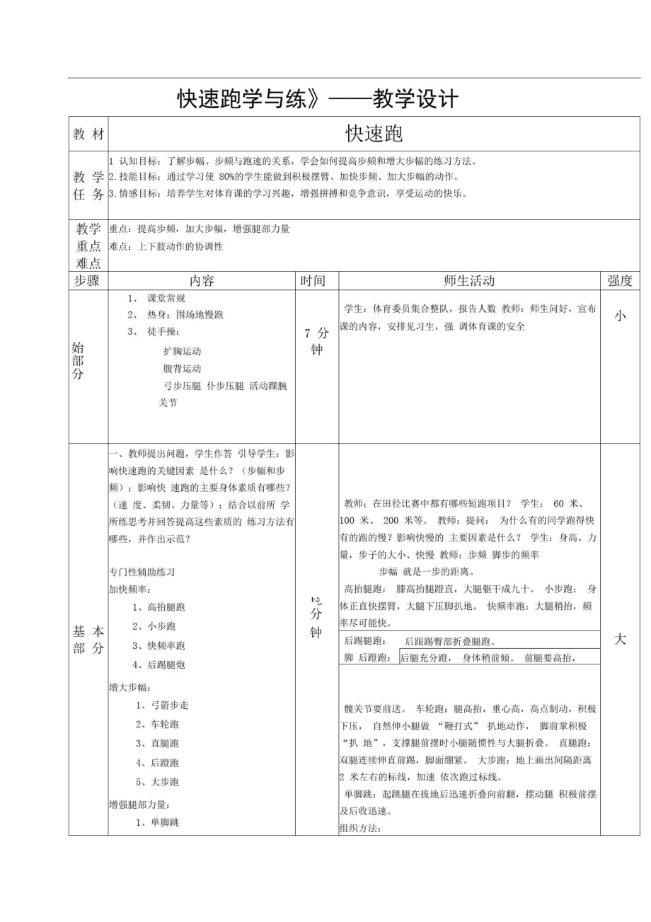 高中体育_快速跑学与练教学设计学情分析教材分析课后反思精品_第1页