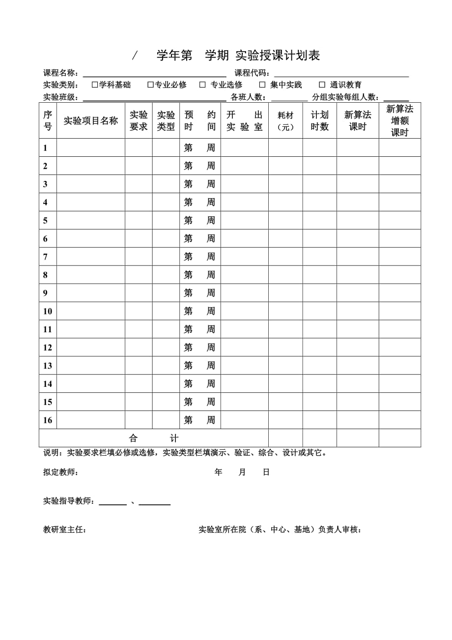 学年第学期实验授课计划表[001]_第1页