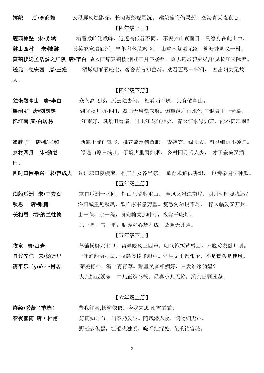 小学一到六年级学过的所有古诗 新编已修订_第2页