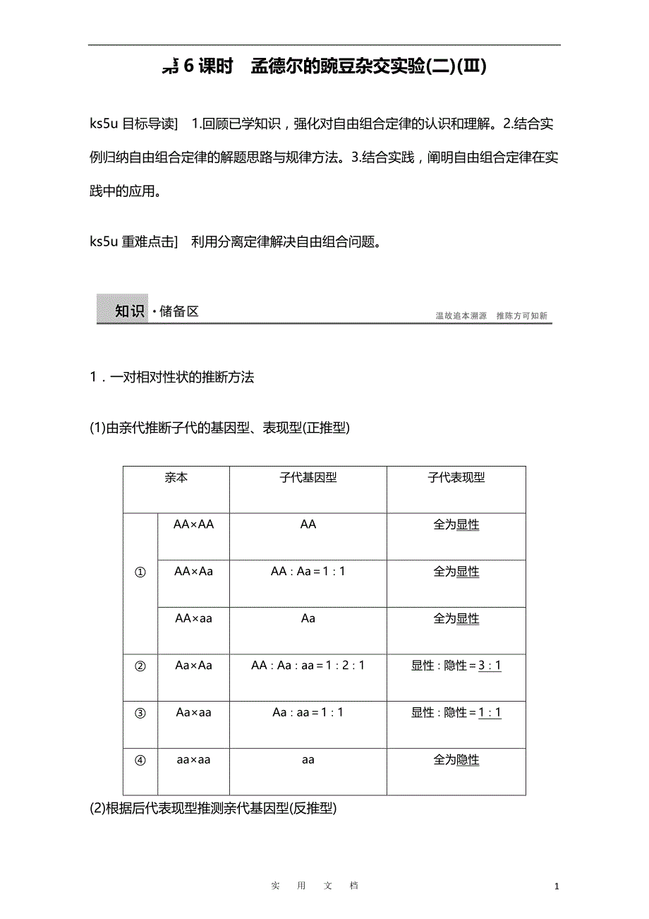 高中生物人教版必修二课时作业：第一章 第6课时 孟德尔的豌豆杂交实验（二）Word版含解析_第1页