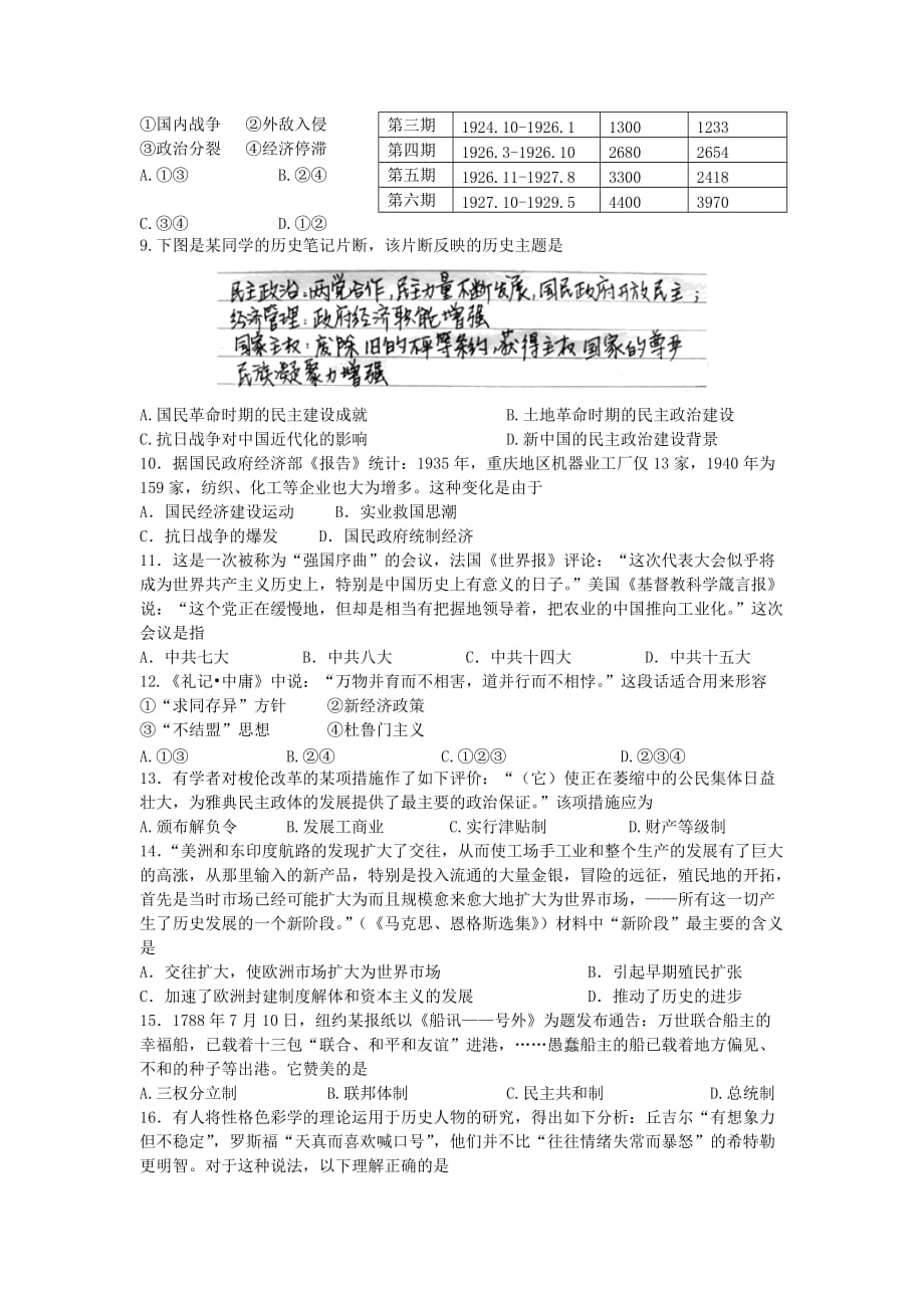 江苏省扬州市2015届高三上学期期中考试历史试题_第2页