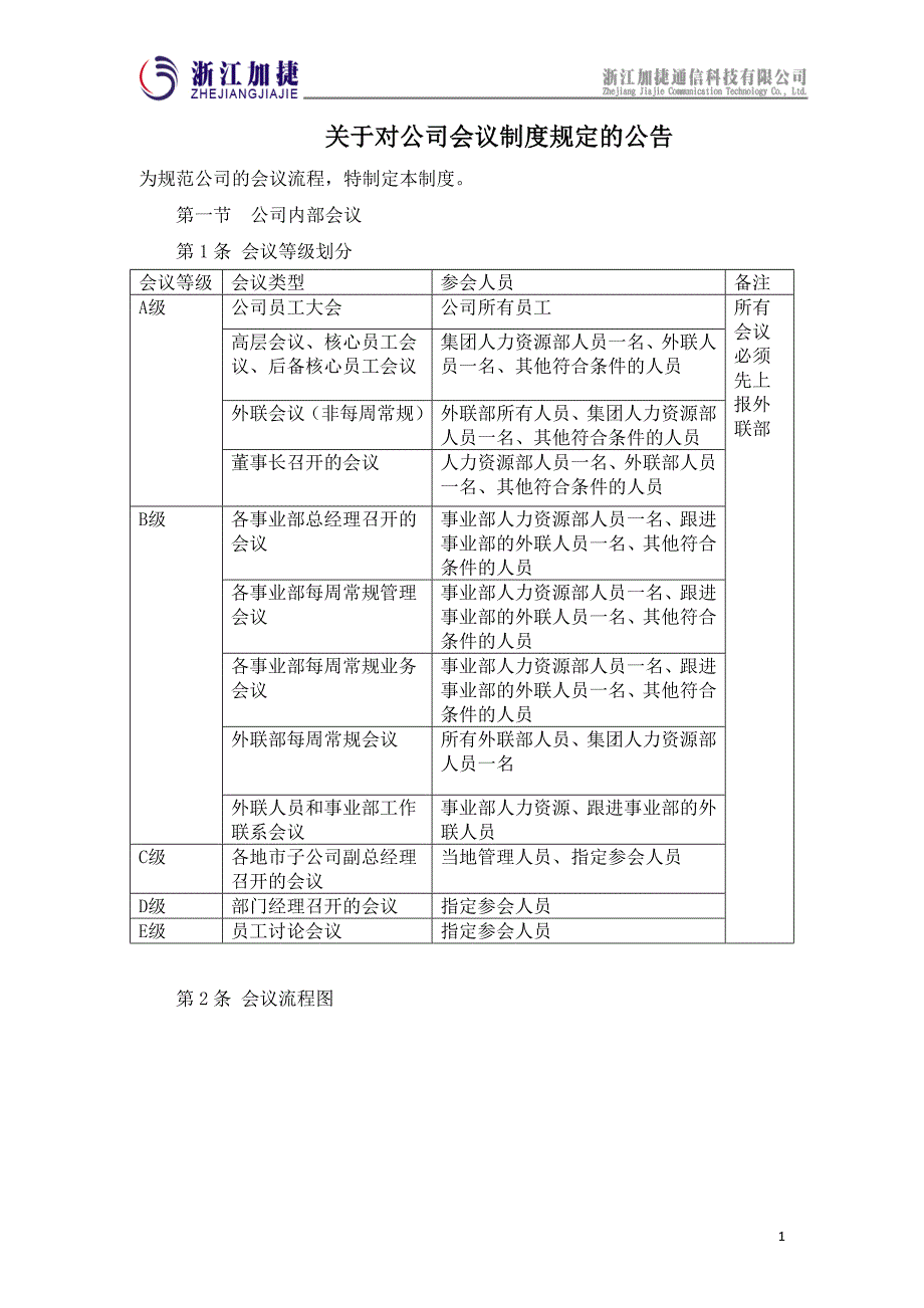 对公司会议制度规定的公告材料.doc_第1页