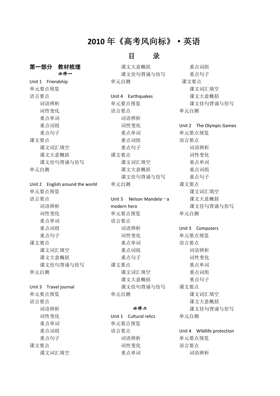 英语直击2010年之《高考优学》教材梳理Unit_1__A_land_of_diversity(选修8)_第1页