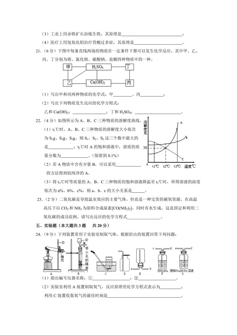 新区汉沽2013年滨海初中毕业生学业考试化学模拟试卷_第5页