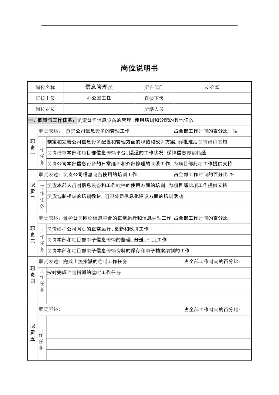 办公室-信息管理员岗位说明书材料.doc_第1页