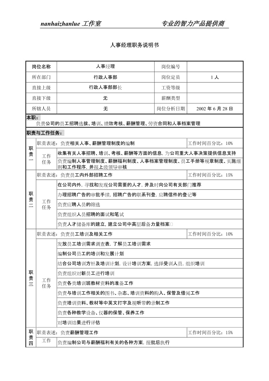 095某集团亚太区人事经理职务说明书.doc_第1页