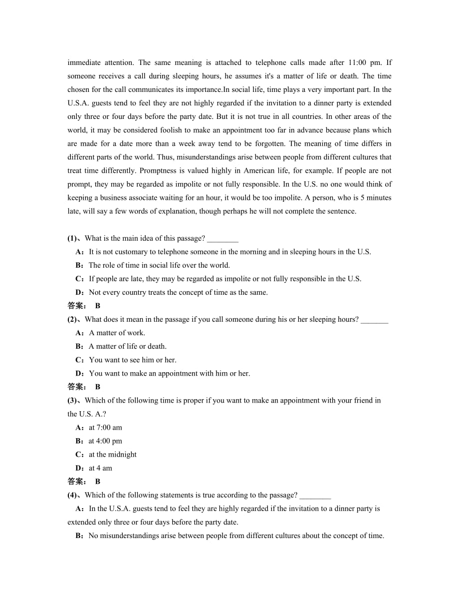 2014年4月份大学英语B统考题库网考大学英语B试题_第3页