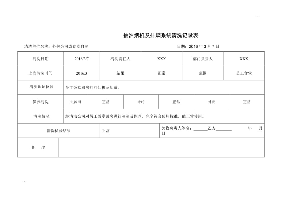 抽油烟机清洗记录表样表_第1页