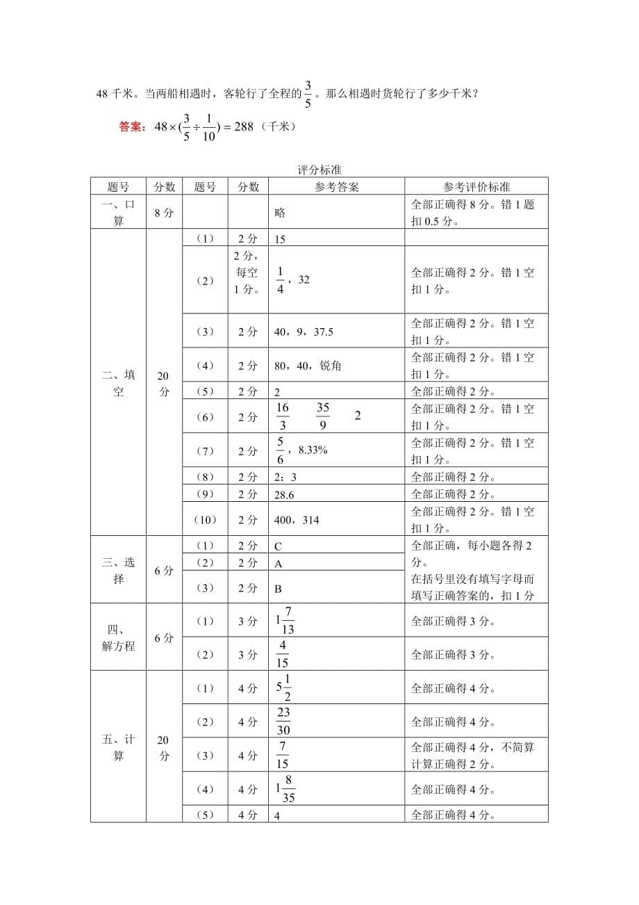 六年级数学人教版上学期期末试卷_第5页