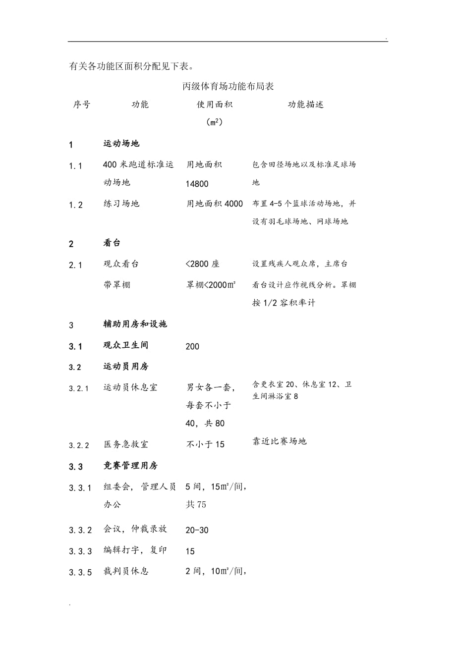 丙级体育场功能分区面积配比_第1页