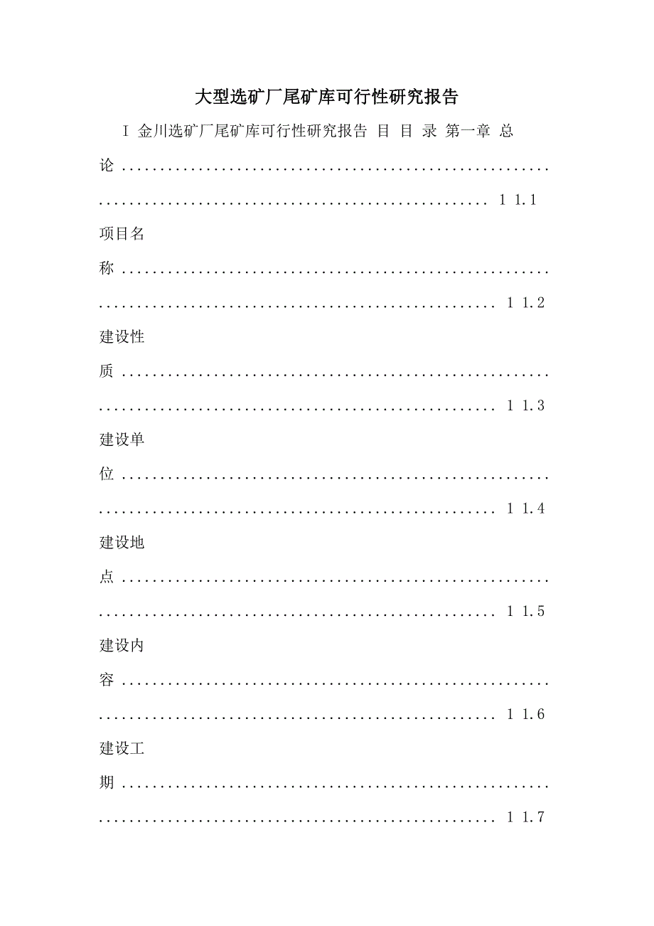 大型选矿厂尾矿库可行性研究报告_第1页