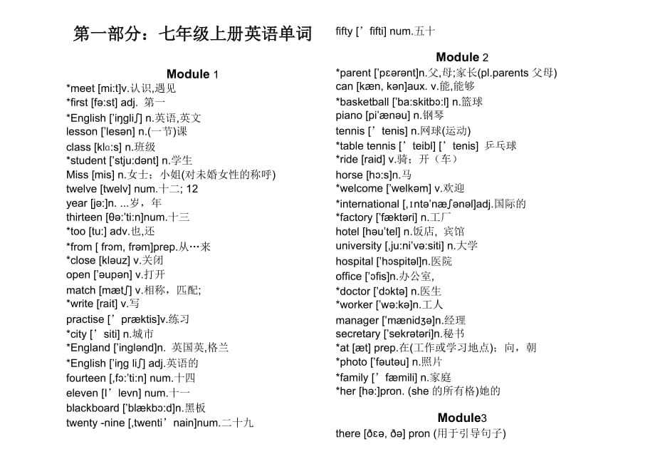 外研版七年级上册英语单词(带音标)_第1页