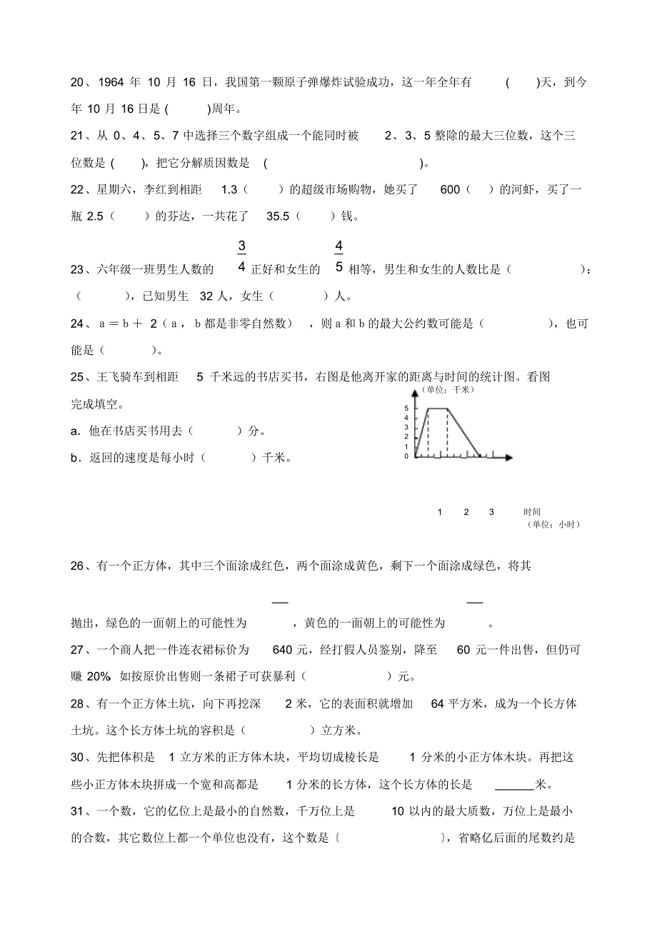 2020—2021年新人教版六年级数学下册期末试题A.doc_第3页