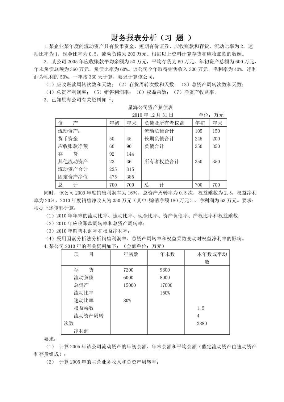 财务报表分析(习题2008级J)_第1页