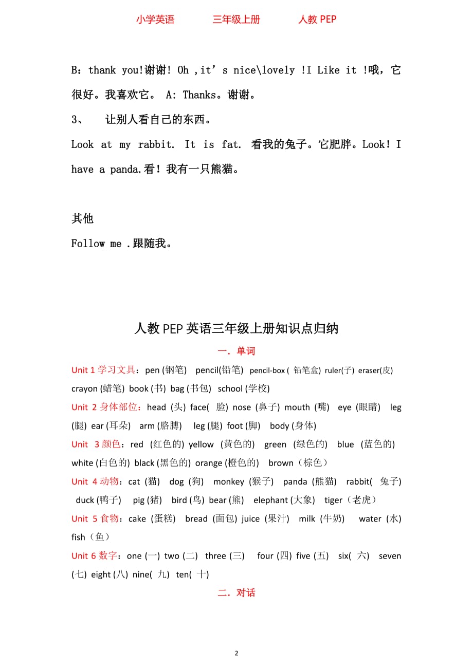 人教PEP版英语三年级上册Unit 4 单元复习_第2页