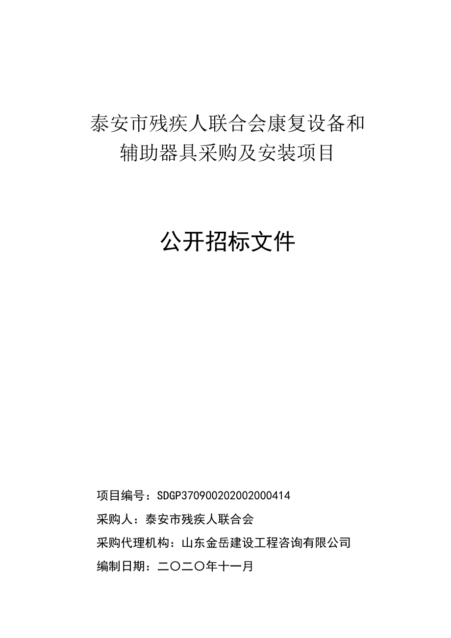 泰安市残疾人联合会康复设备和辅助器具采购及安装项目招标文件_第1页