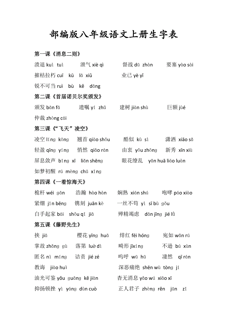 8-年级语文上册生字表 部编版 修订_第1页