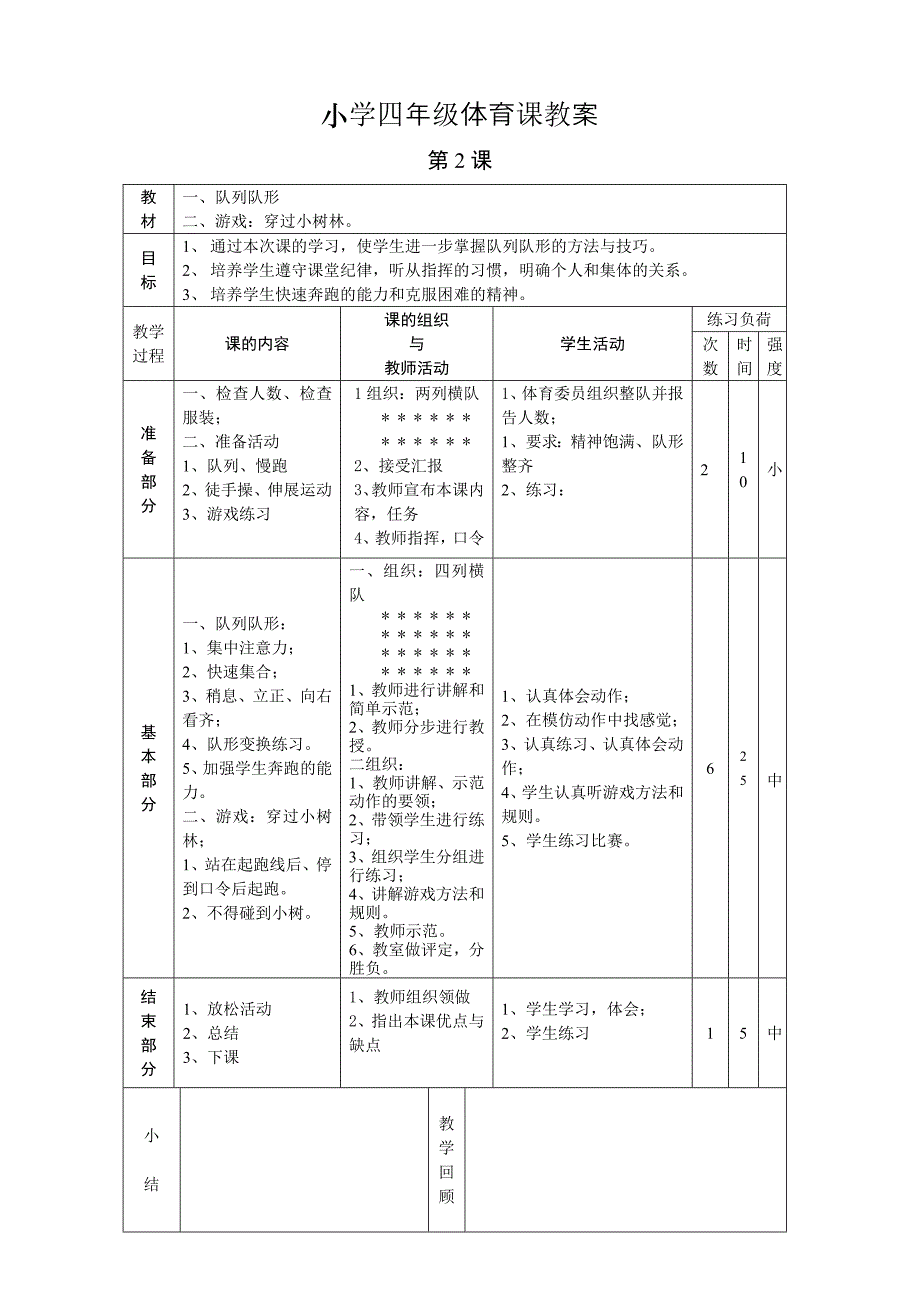 小学四年级体育课教案7063 修订_第2页