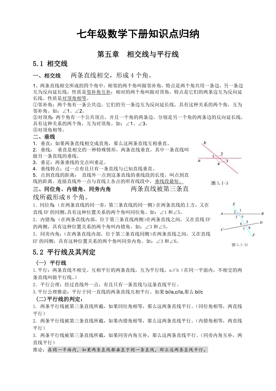 最新人教版七年级数学下册各章节知识点归纳8704 修订_第1页