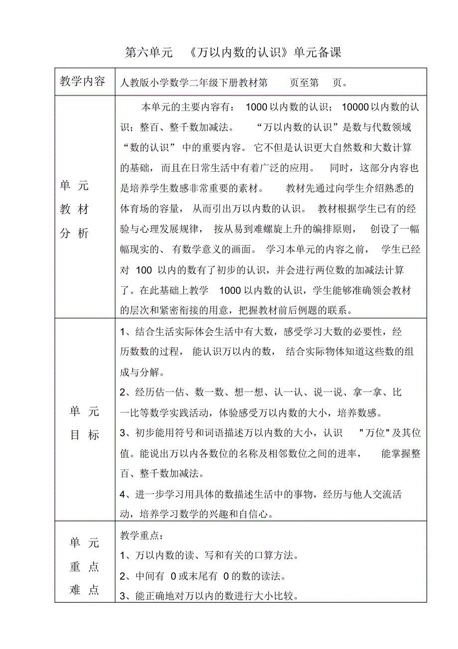 人教版小学数学二年级下册第六单元《万以内数的认识》全单元备课_第1页