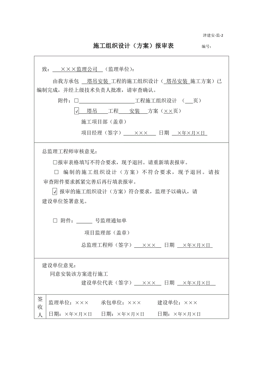 天津市建设《工程施工安全资料管理规程》填写范本-监理单位施工安全资料填写范例_第2页