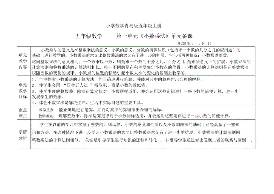 小学的数学青岛版五年级的上册《小数乘法》教学设计.doc_第1页