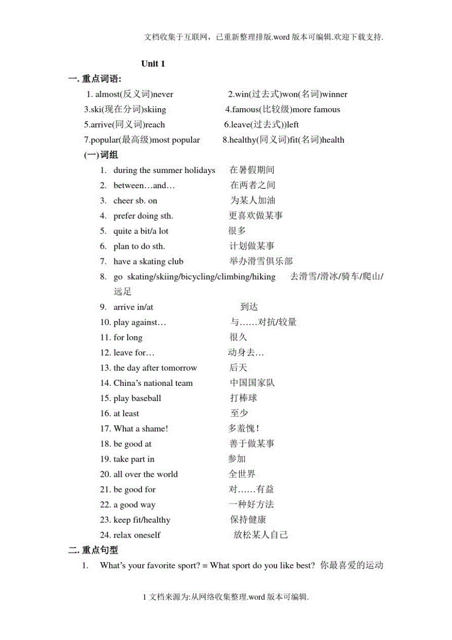 (仁爱版)八年级英语上册各单元语言点归纳及单元测试题】-(1)_第1页