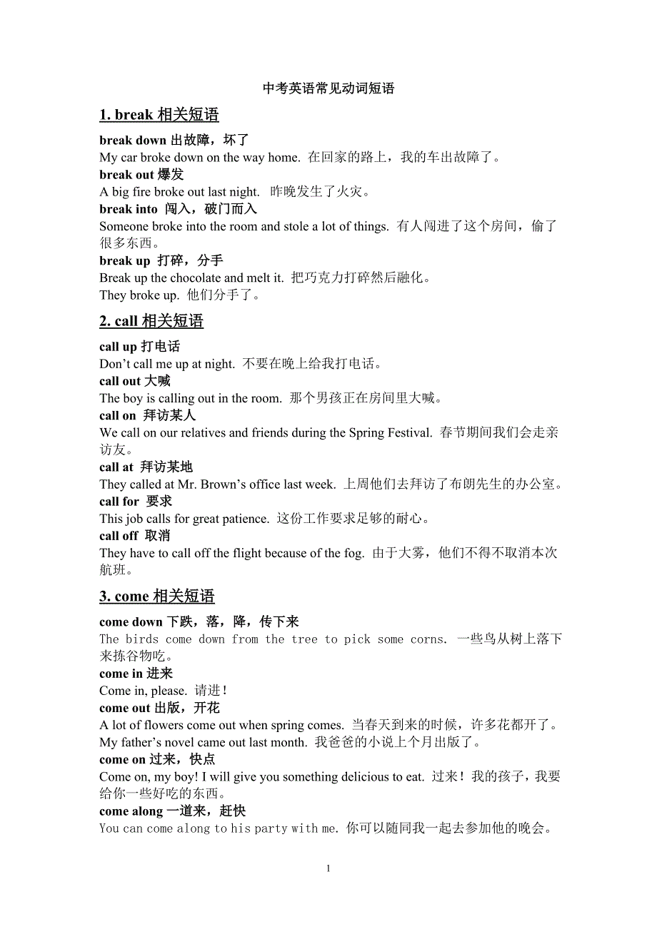 中考英语常见动词短语及练习2300 修订-可编辑_第1页