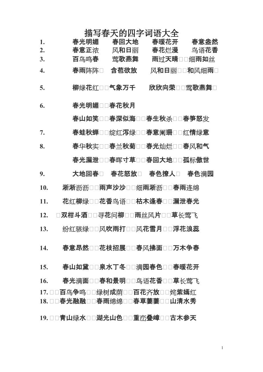 描写春天的四字词语大全(最新编写） 修订-可编辑_第1页