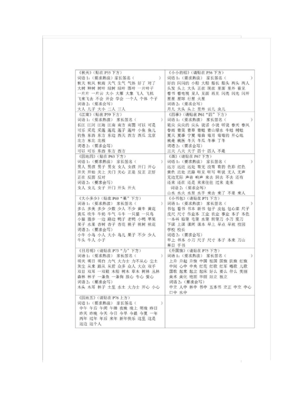 部编版一年级上册认读词语和听写词语(全册)_第2页