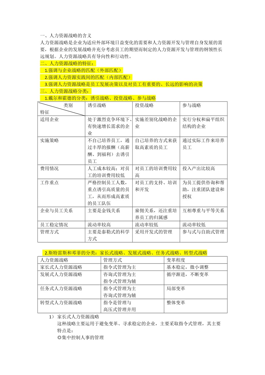 人力资源战略分类(整理) 修订-可编辑_第1页