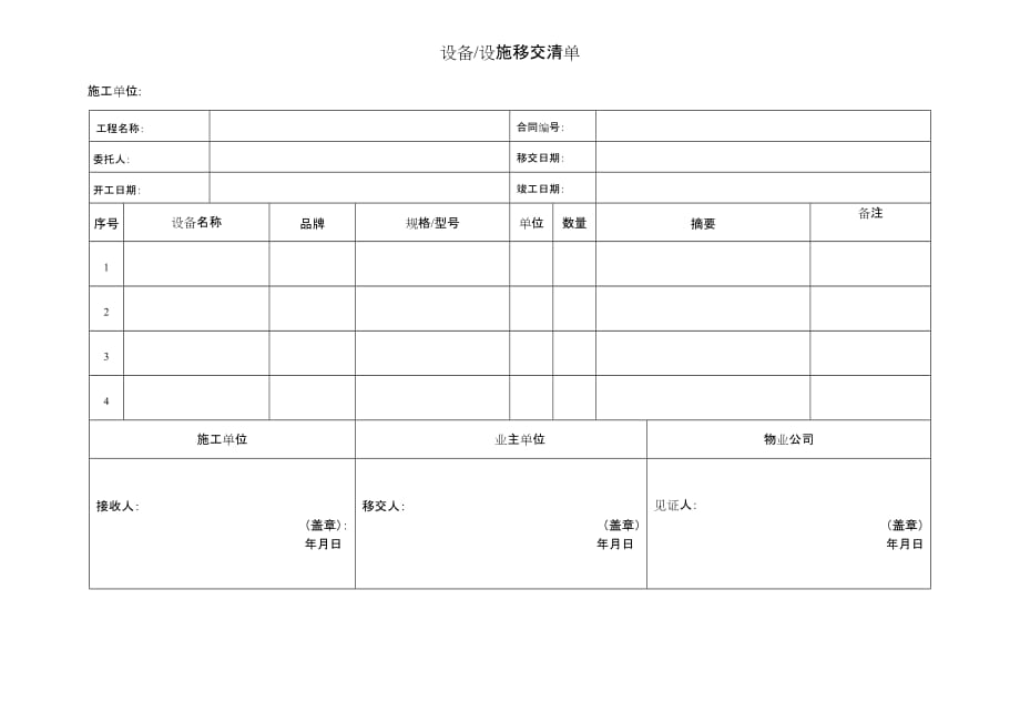 设备移交清单模板_第1页