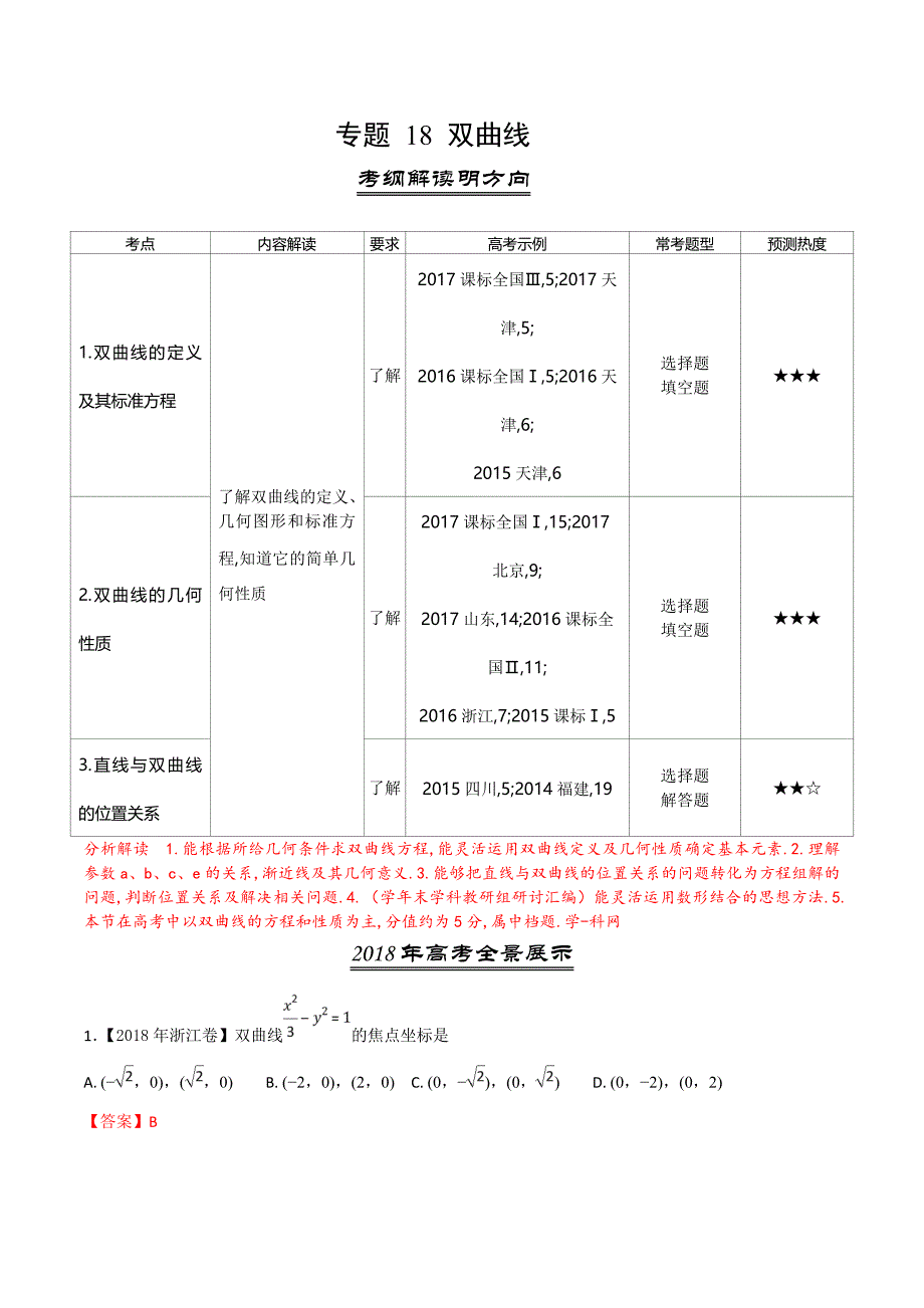 专题18 双曲线-三年高考（2021-2021）数学（理）试题分项版解析（解析版）-（学科教研组编写）新 修订-可编辑_第1页