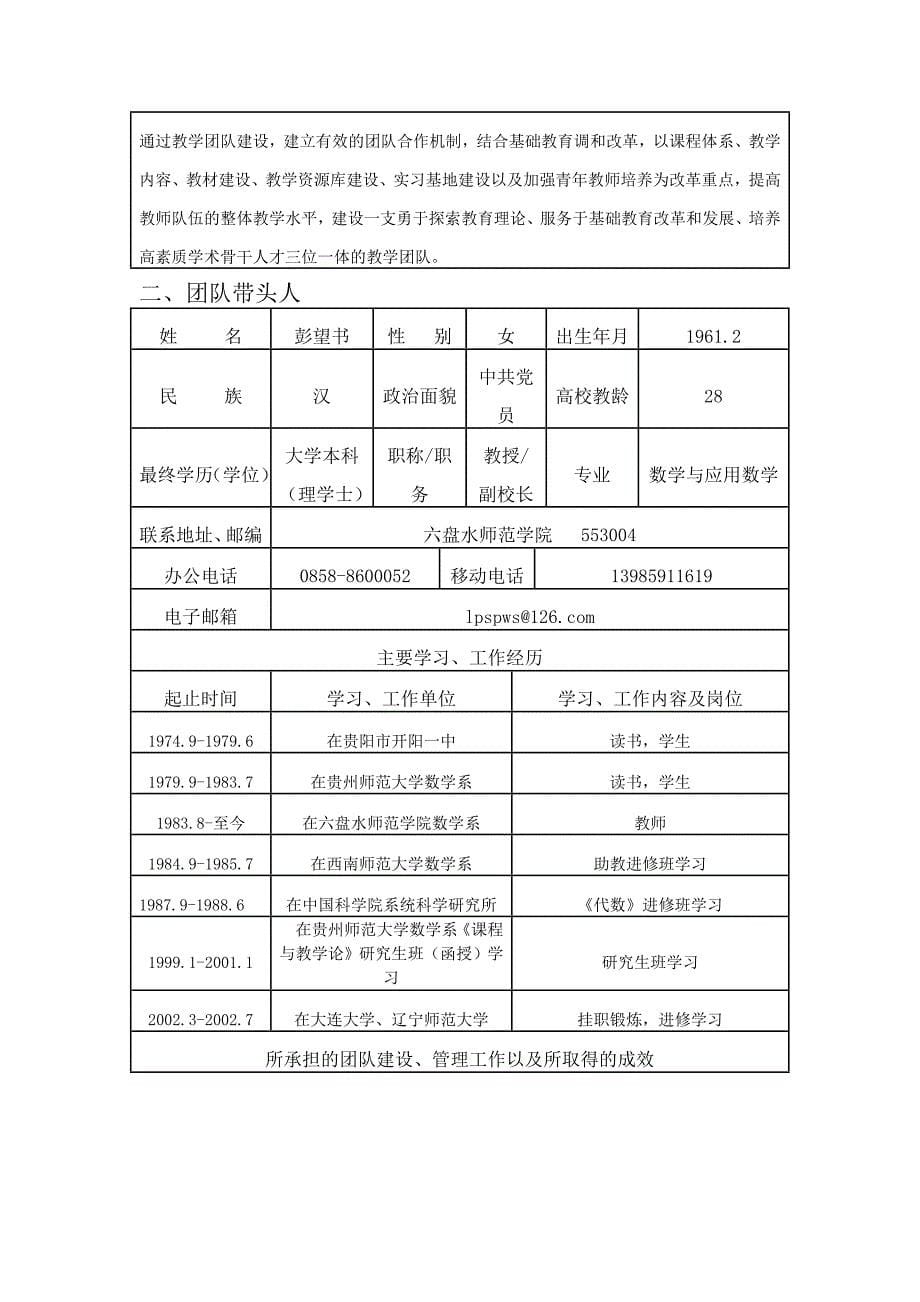 高职院校高等数学教学团队申报书_第5页