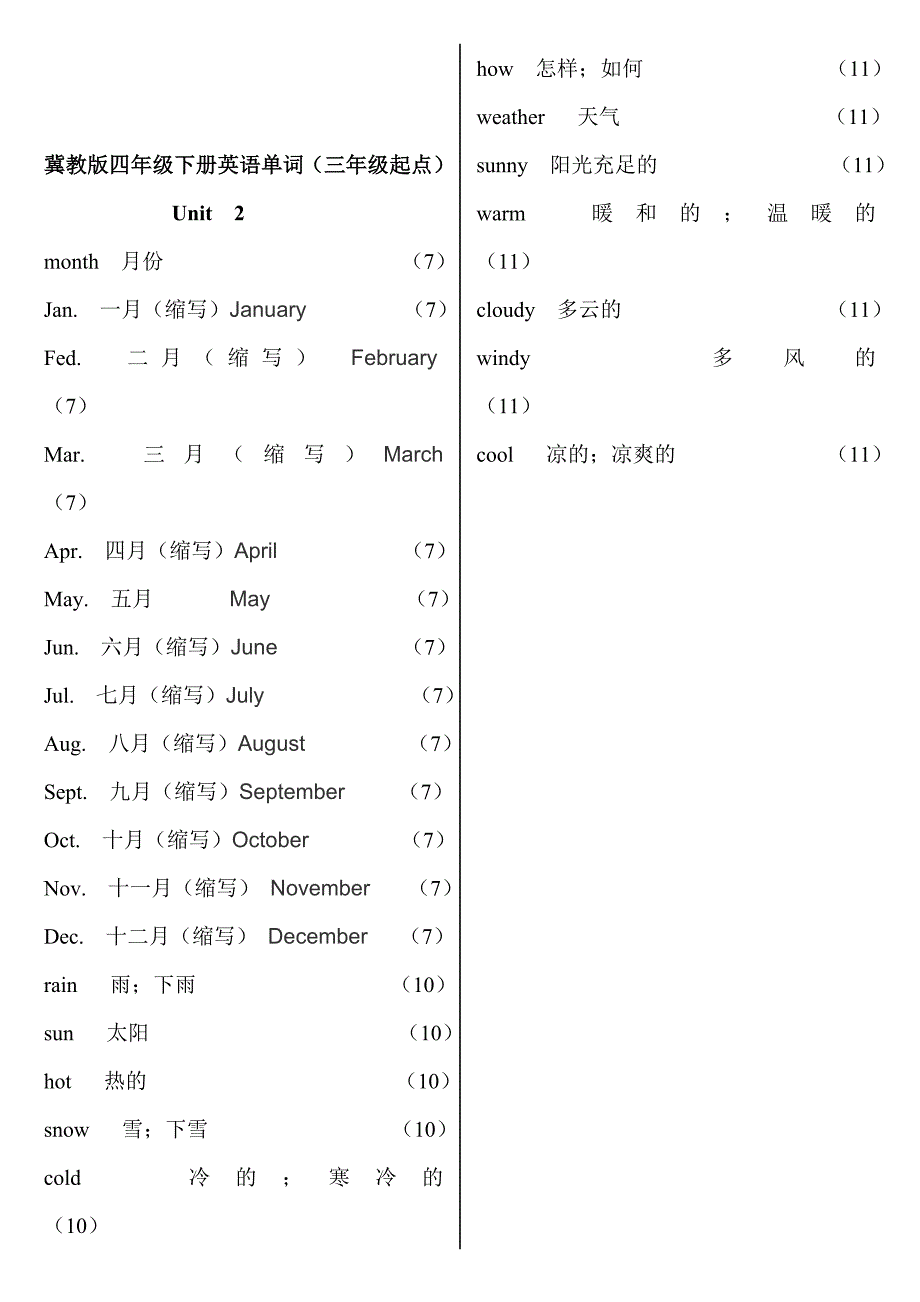 冀教版四年级下册英语单词 修订-可编辑_第2页