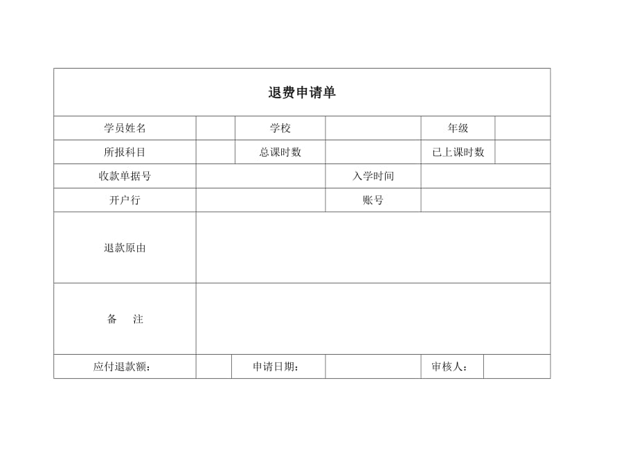 教育机构退费单 修订-可编辑_第1页