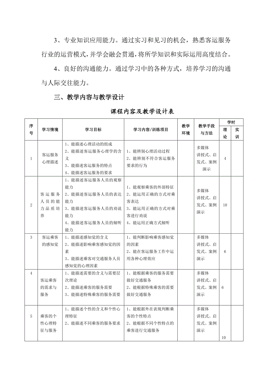 客运服务心理学课程标准 修订-可编辑_第3页