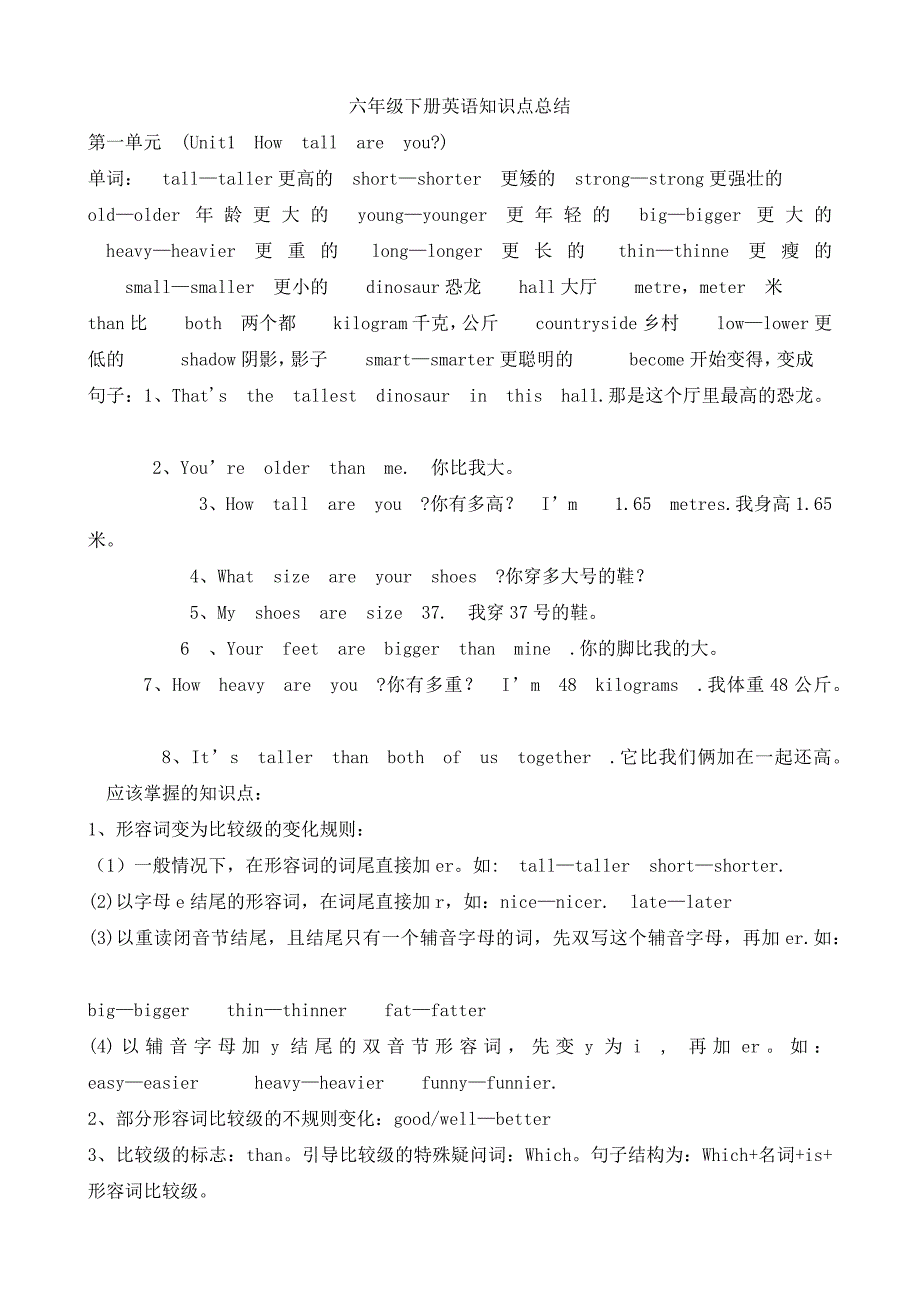 六年级下册英语知识点总结 修订-可编辑_第1页