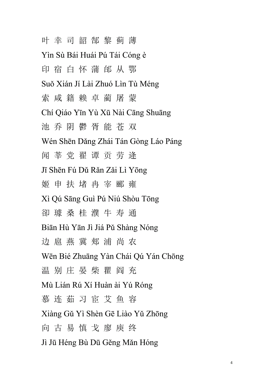 百家姓全文(带拼音) 修订-可编辑_第4页