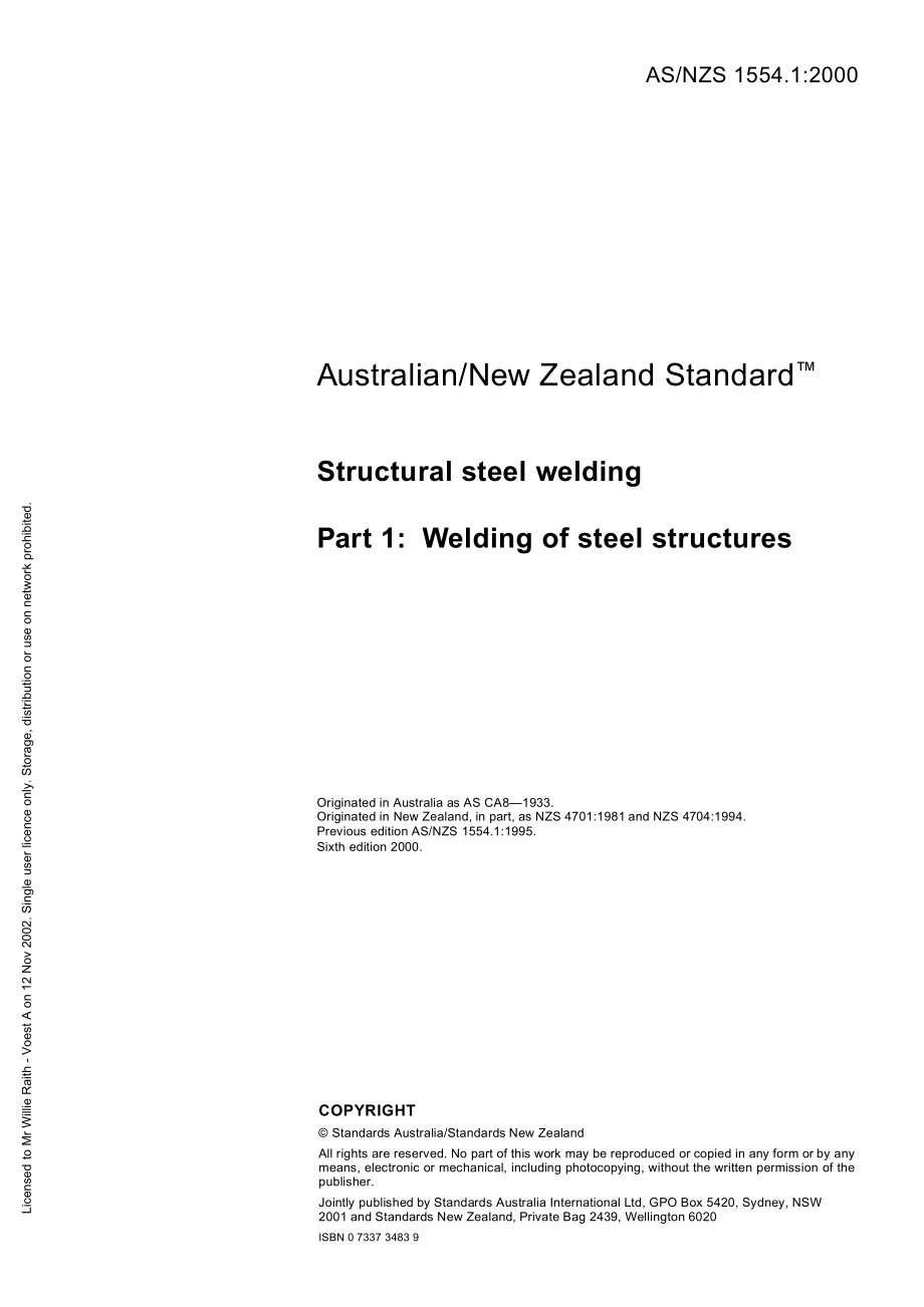 【AS澳大利亚标准】AS NZS .- Structural steel welding - Part Welding of steel structuere_第3页