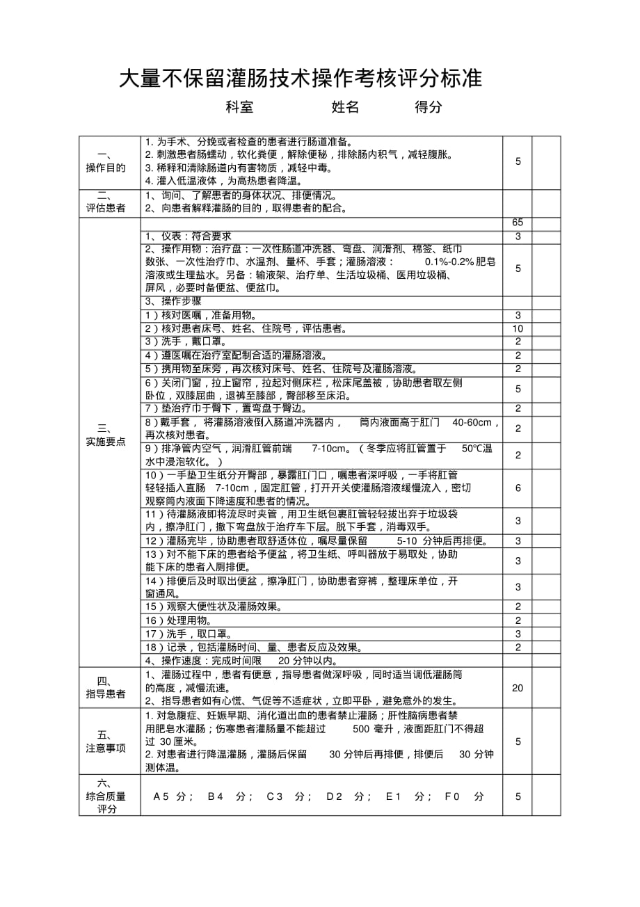 (完整版)大量不保留灌肠技术操作考核评分标准(小版)_第1页