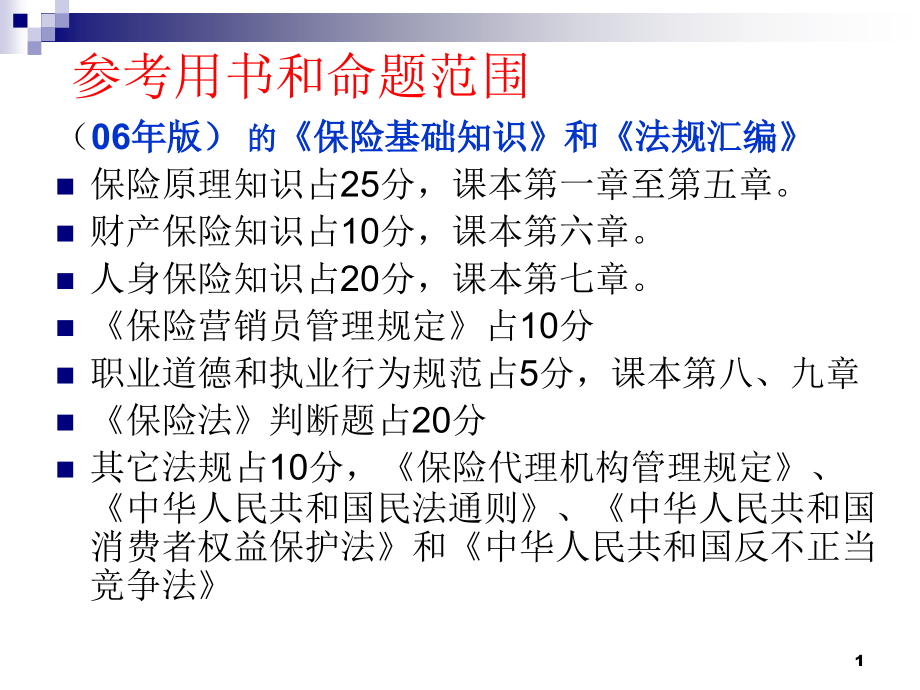保险基础知识和保险法讲义参考PPT_第1页