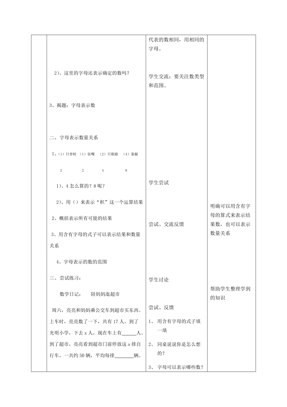 五年级上册数学教案-4.1 简易方程（用字母表示数）▏沪教版(10)_第3页